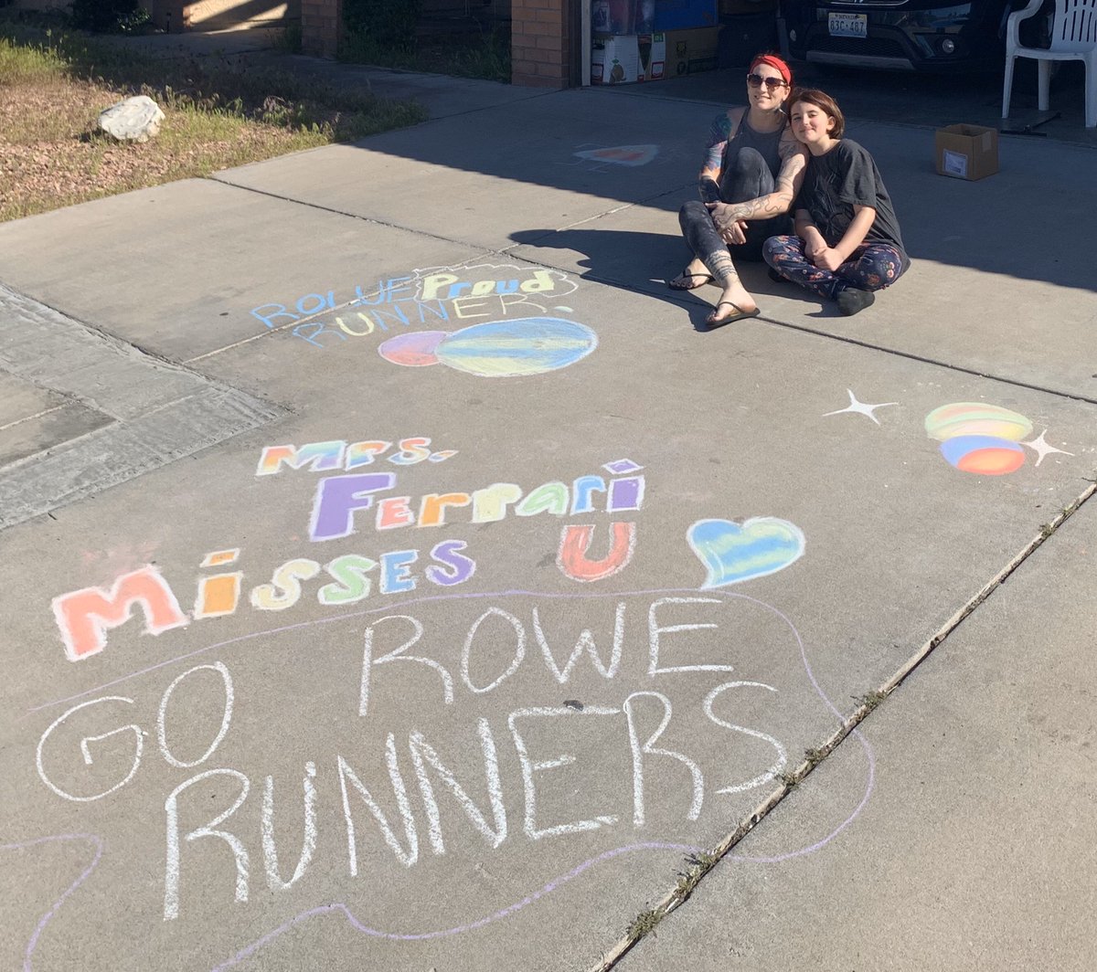Lewis_E_Rowe_ES's tweet photo. Ms. Ferrari misses our Rowe Runners! #PositiveVibes #RoweWithUs @ClarkCountySch @JamescervantesL #WeMissOurStudents https://t.co/LjxDZNsDzC