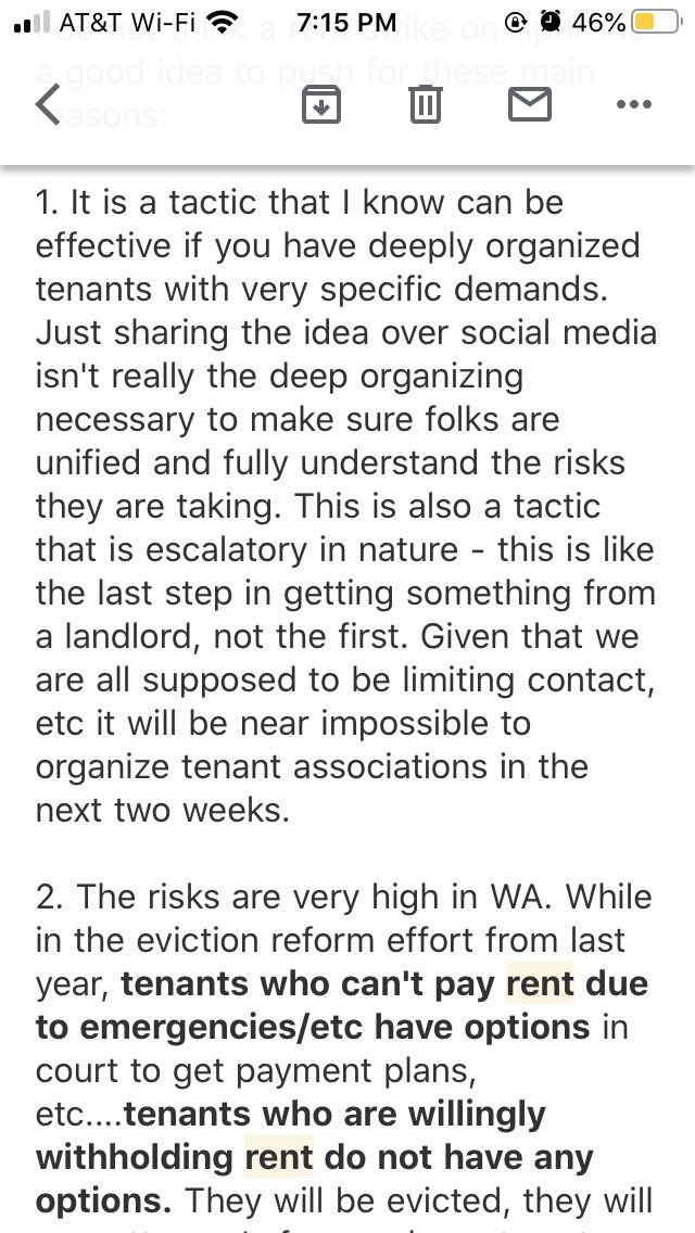 What I’ve told folks about what I think about the call for rent strikes in WA. fwiw