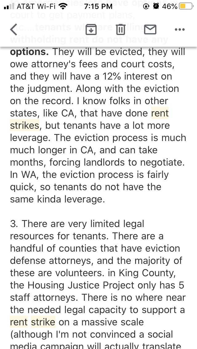 What I’ve told folks about what I think about the call for rent strikes in WA. fwiw