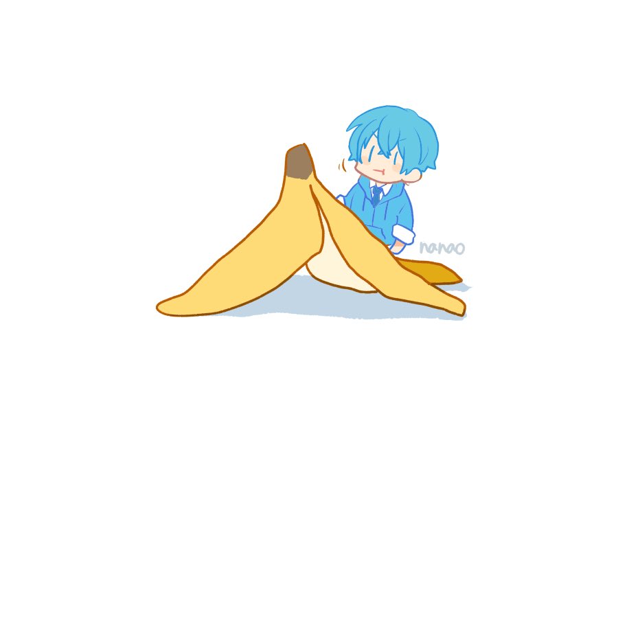 kaito (vocaloid) banana blue hair 1boy male focus white background food solo  illustration images