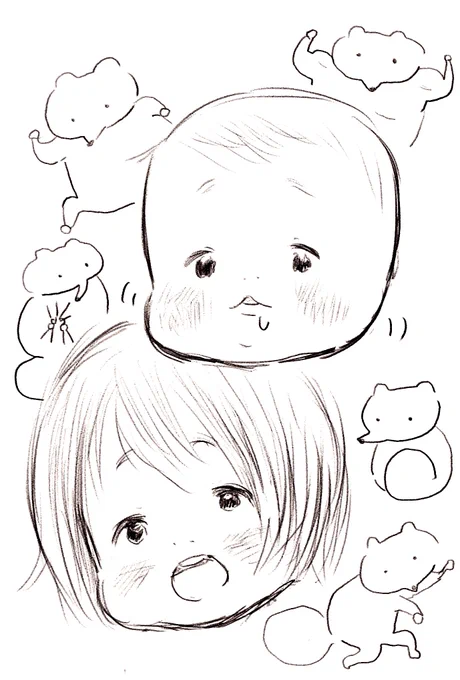 姉妹の顔練習とタヌキ 