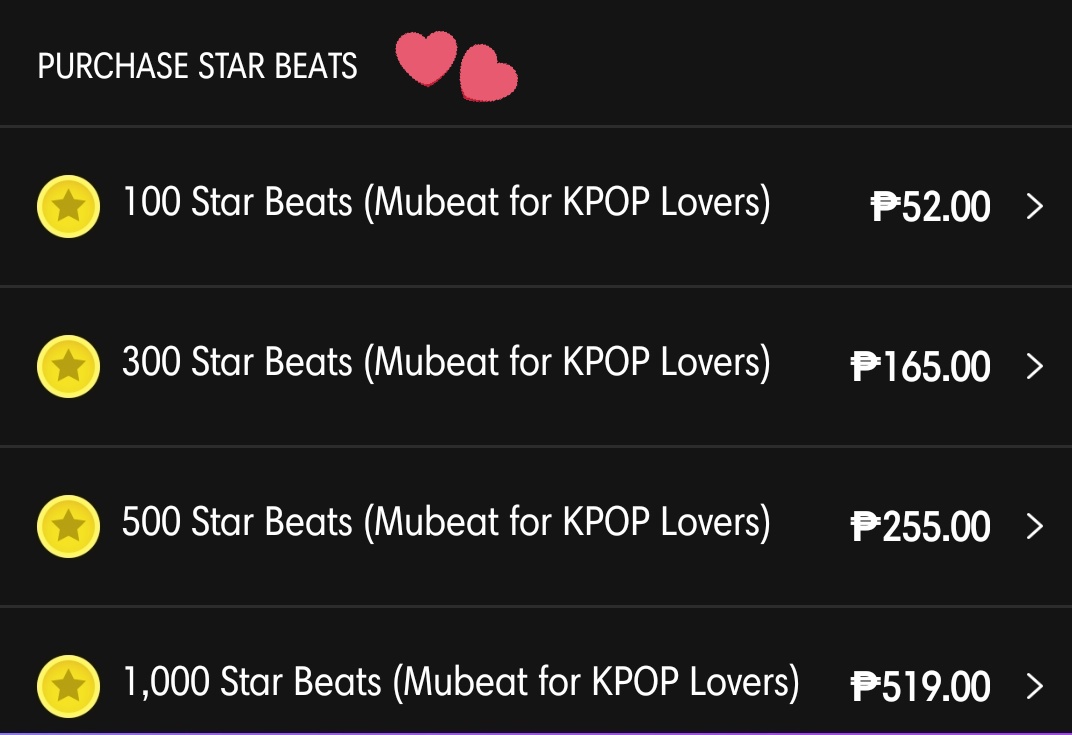 Mubeat - Star Beats can also be used for voting acquired by purchasing from "Store" unlike heart beats, it doesnt expire