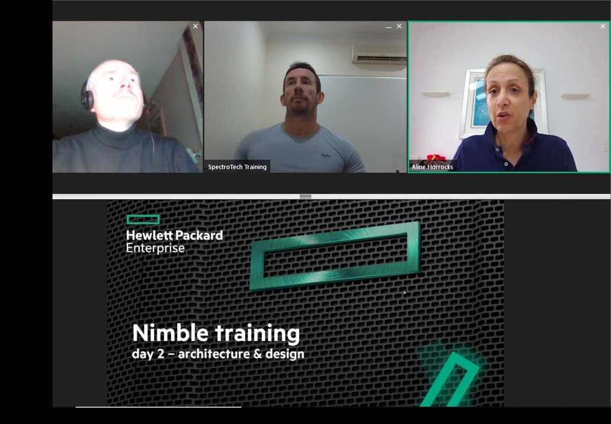 BartHeungens's tweet photo. Teaching a @HPE_Storage #Nimble #InfoSight training in Australia, virtually of course #covid19 , makes me wake up really early... #longday #feelslikejetlag #preferredtogothere #funanyway @SpectroTech https://t.co/7702iIwlCC