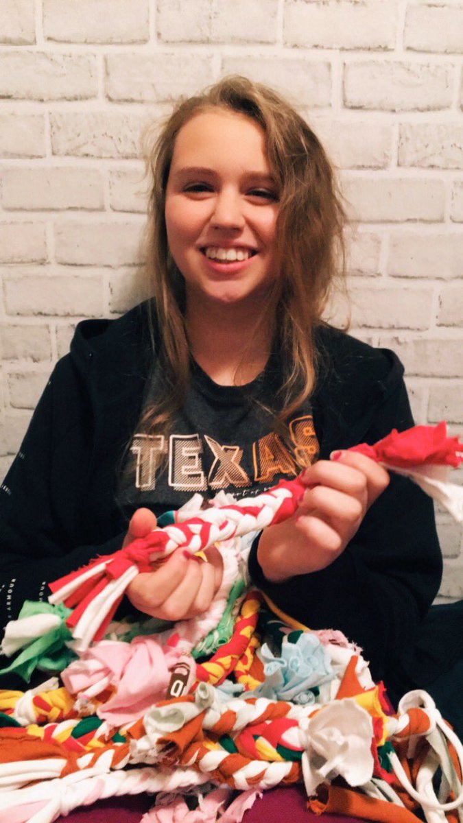 StrackCo's tweet image. What is our president doing while in quarantine? She and her family spent the day making dog chew toys, a service project scheduled to take place during #KleinFamilyServes Kyla finally got to see her project come to life. #RISE2Excellence @StrackKISD