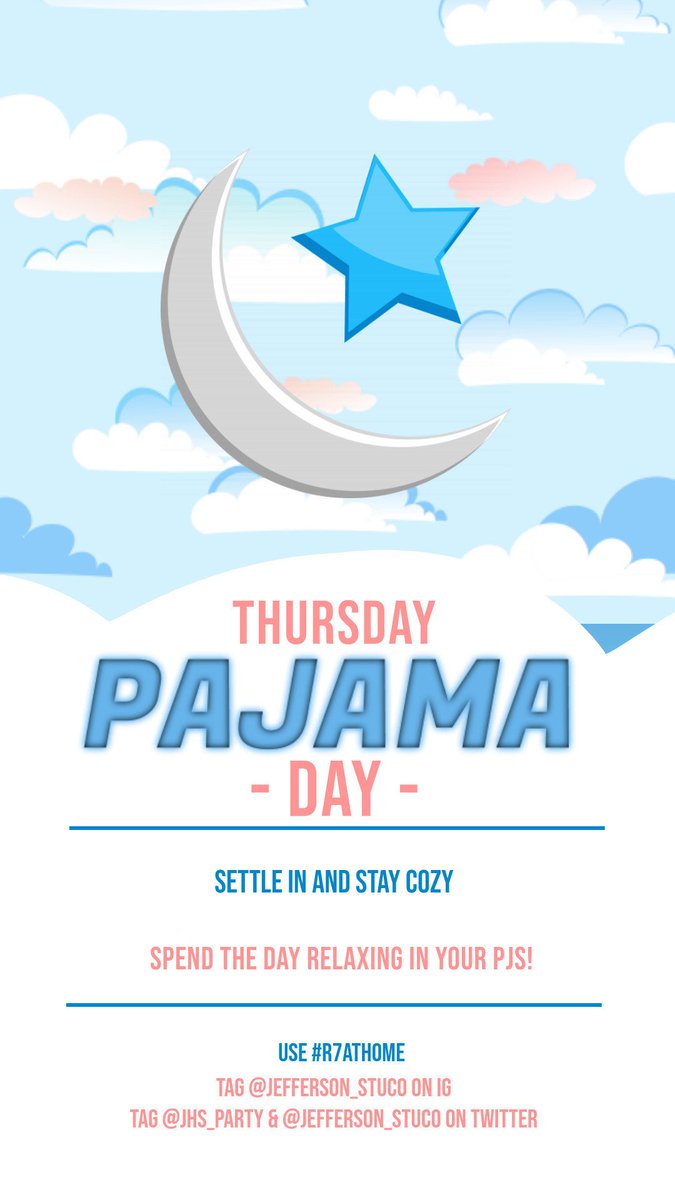 Jefferson_Stuco's tweet photo. Alright guys participation was a little better today but WE CAN DO BETTER!!!! I hope to see all STUCO members participate tomorrow in PJ DAY. #R7ATHOME https://t.co/dMDk4fdJhY