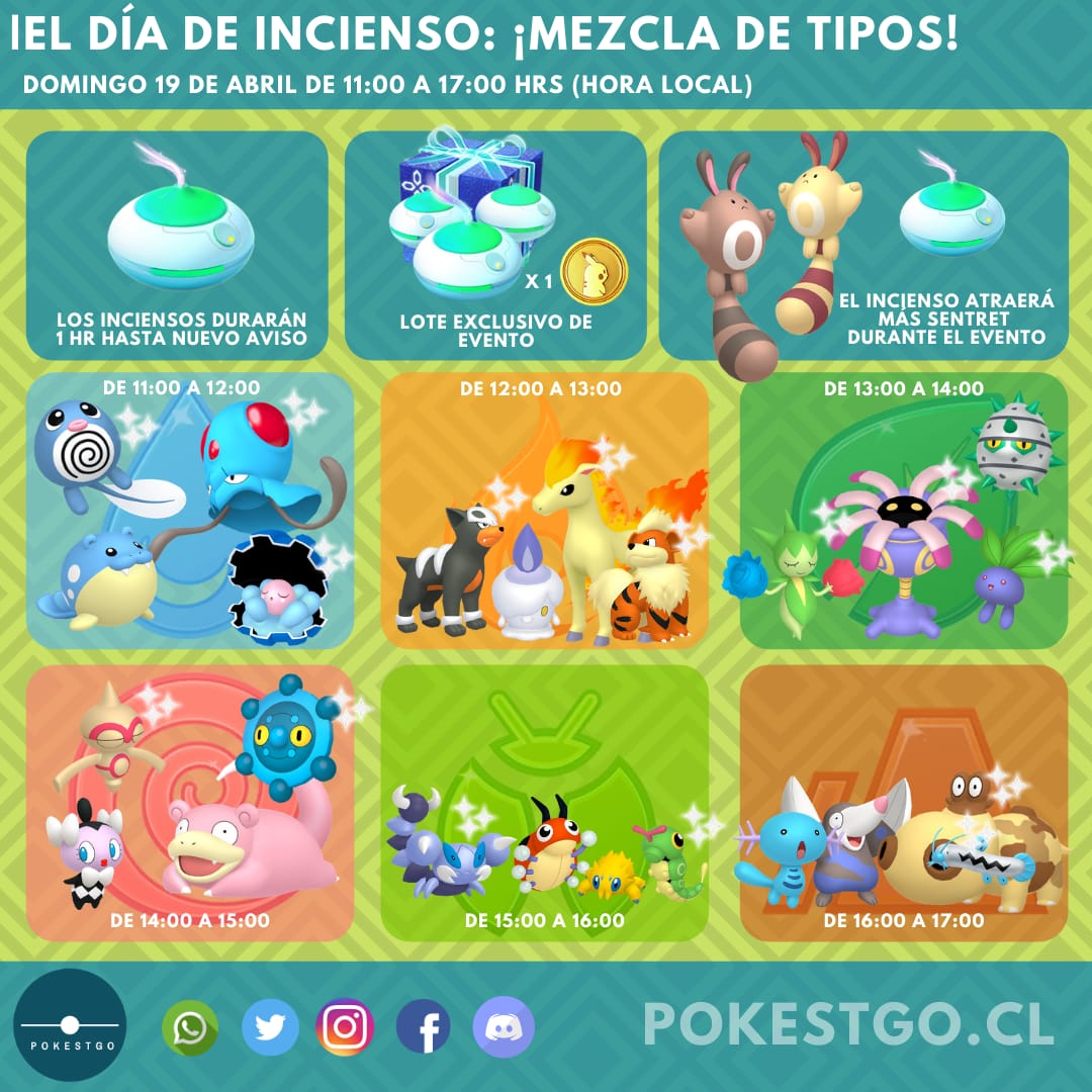 PokemonGo Extrema-MG - Dia de Incenso: tipo Água e tipo Sombrio No domingo,  17 de maio de 2020, das 11h00 às 17h00, horário local, vocês poderão  aproveitar o evento do Dia de