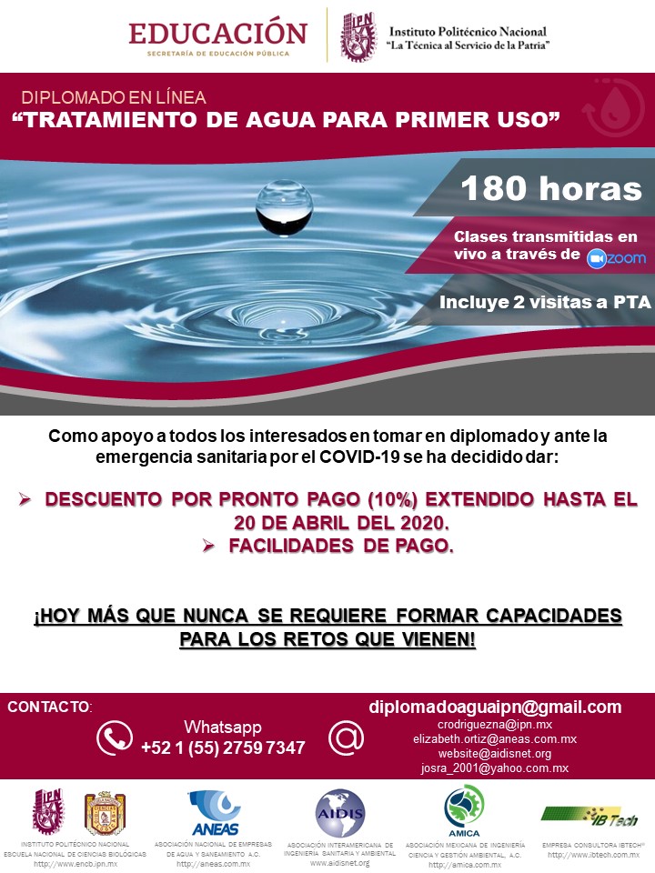 IBTechMx's tweet image. Como apoyo a los interesados en tomar el diplomado "Tratamiento de agua para primer uso" se extiende la fecha límite para obtener el descuento por pronto pago además que también se ofrecerán facilidades de pago.

Toda la información en la siguiente liga: ibtech.com.mx/noticias/descu…