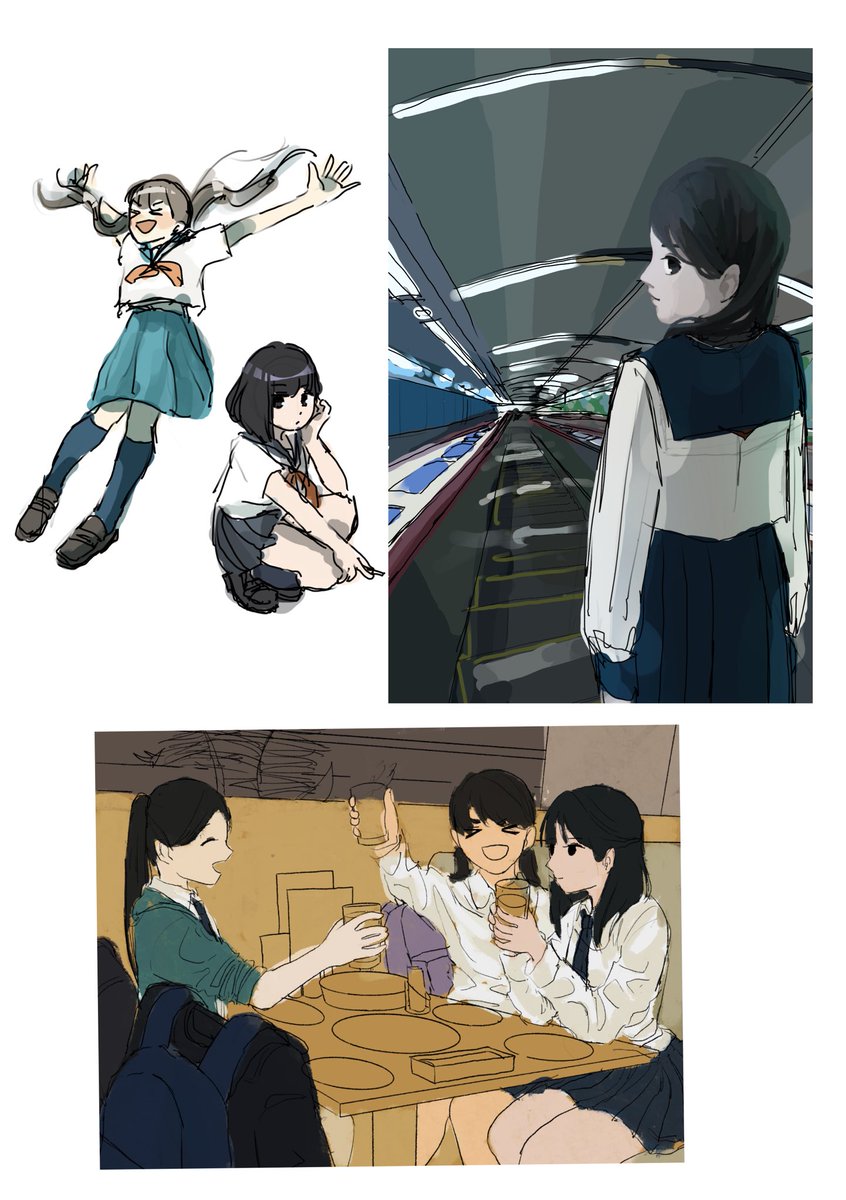 ボツになってしまった色ラフ、落書き、写真模写 