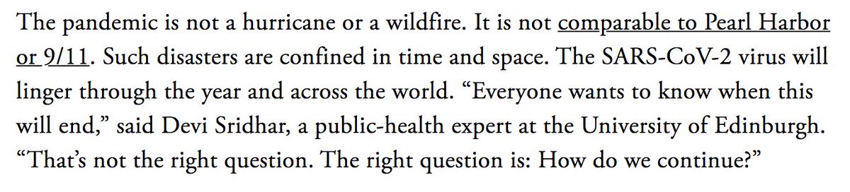 7/ Today: some musings & interesting reads. Plenty written re: next phase as we head to May. My fave: “Our Pandemic Summer”  @EdYong209  @TheAtlantic  https://bit.ly/2VuX01y  Great line  @choo_ek: “[Hospitals] don’t expect our disasters to be stuttering.” Other highlights below: