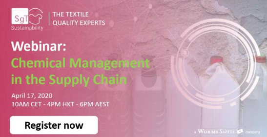 sgttextile's tweet photo. Join our free webinar on 'Chemical Management in the Supply Chain' on April 17, 2020. 
Register now : https://t.co/HbdwjFrcDW https://t.co/aMTvPbwQtl