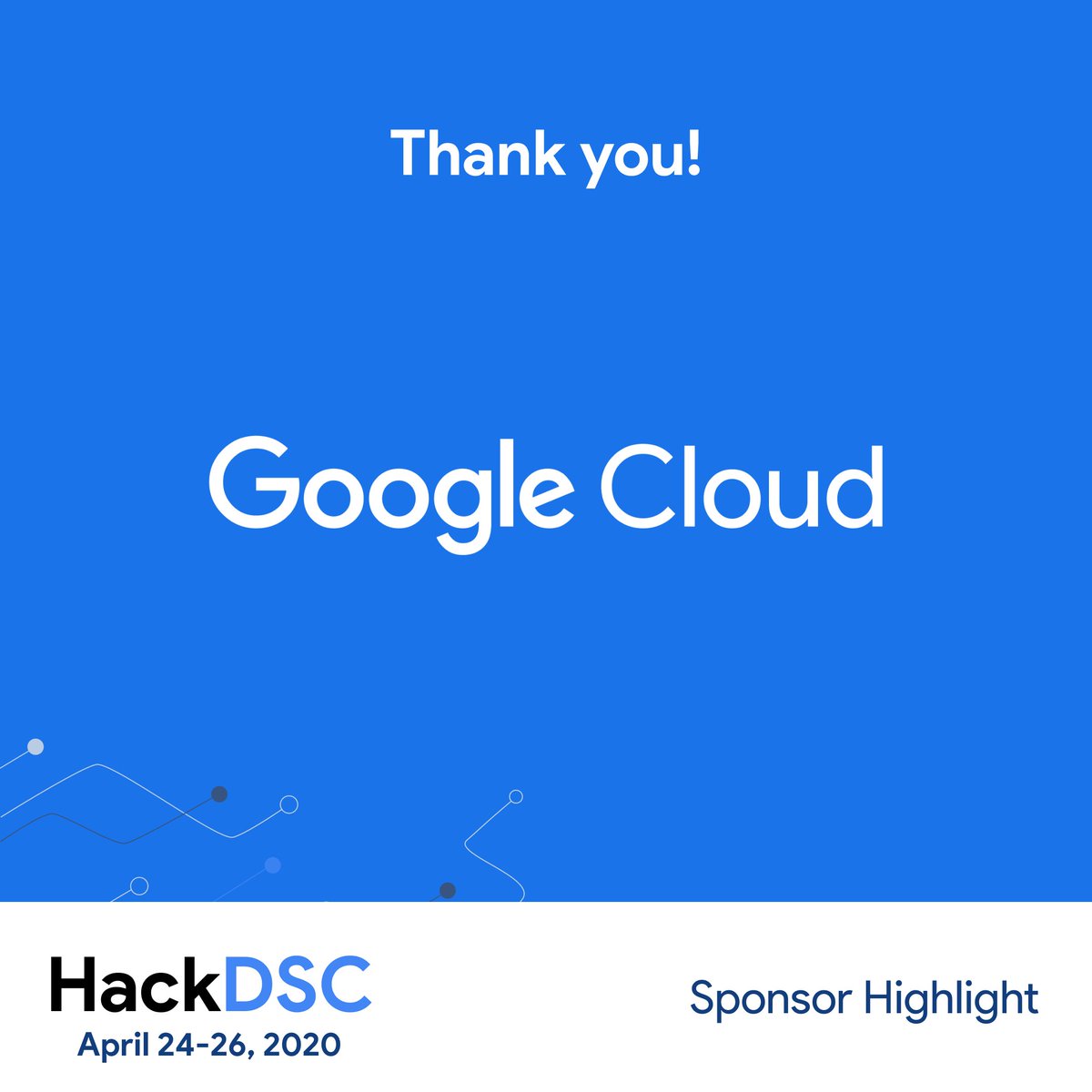 HackDsc's tweet photo. @HackDsc is happy to announce that @googlecloud will be sponsoring our hackathon this year. Register at https://t.co/gtjEsHlcSd to attend workshops about Google Cloud, ML, and GCP. Get a chance to be mentored by Googlers.
#DeveloperStudentClubs #GoogleCloud #GoogleDevelopers #DSC https://t.co/xRtNhXgsms