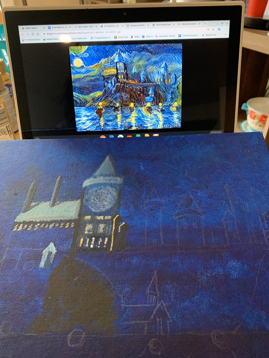 _voxveritasvita's tweet photo. My son found this pic on the Internet and asked me to paint it to put up in his room. #harrypotter #hogwartscastle #starrynightHogwartsCastle #littlebitdifferent #nixedtheboats #hestilllovesit #paintingfun https://t.co/qGFdcqmf4S