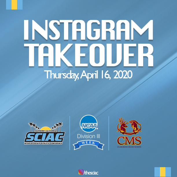 theSCIAC's tweet photo. Next up in the SCIAC Instagram takeover is @cmsathletics on Thursday, April 16!
#SCIACTakeover | #D3Week | #whyD3 | #3schools2mascots1heart https://t.co/ehn6dEoKzY