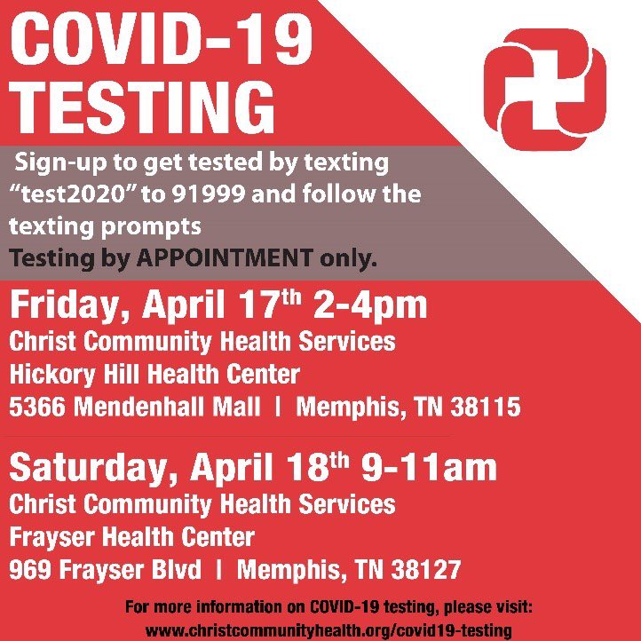 Testing is free. You just need symptoms and an appointment. Visit covid19.memphistn.gov/resources/covi…