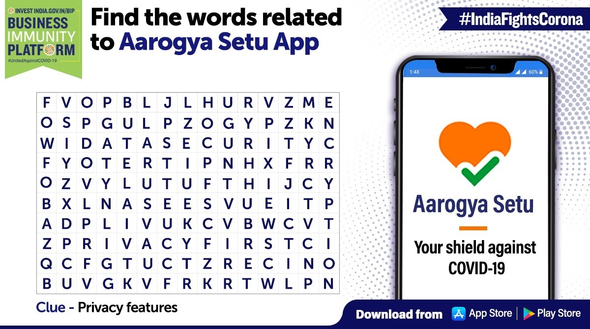 Invest India Pa Twitter Puzzlealert We Are Back With Aarogyasetu Word Search Find The 3 Words Let Us Know Your Answers In The Comments Below Download The App Now Android Users