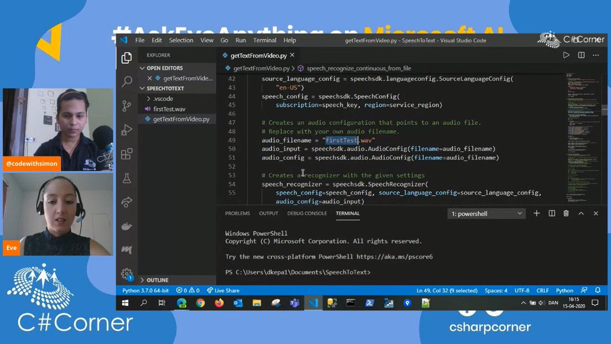codewithsimon's tweet photo. Thank you so much for your time @EvePardi
It was indeed an amazing session on @Microsoft #Ai 🔥 #askeveanything
We at @CsharpCorner are glad & humble to have you in the community.
#codewitheve #csharpcorner #mvpbuzz #live #microsoft #machinelearning #azuremlstudio @MVPAward https://t.co/4exfmd8Xdh