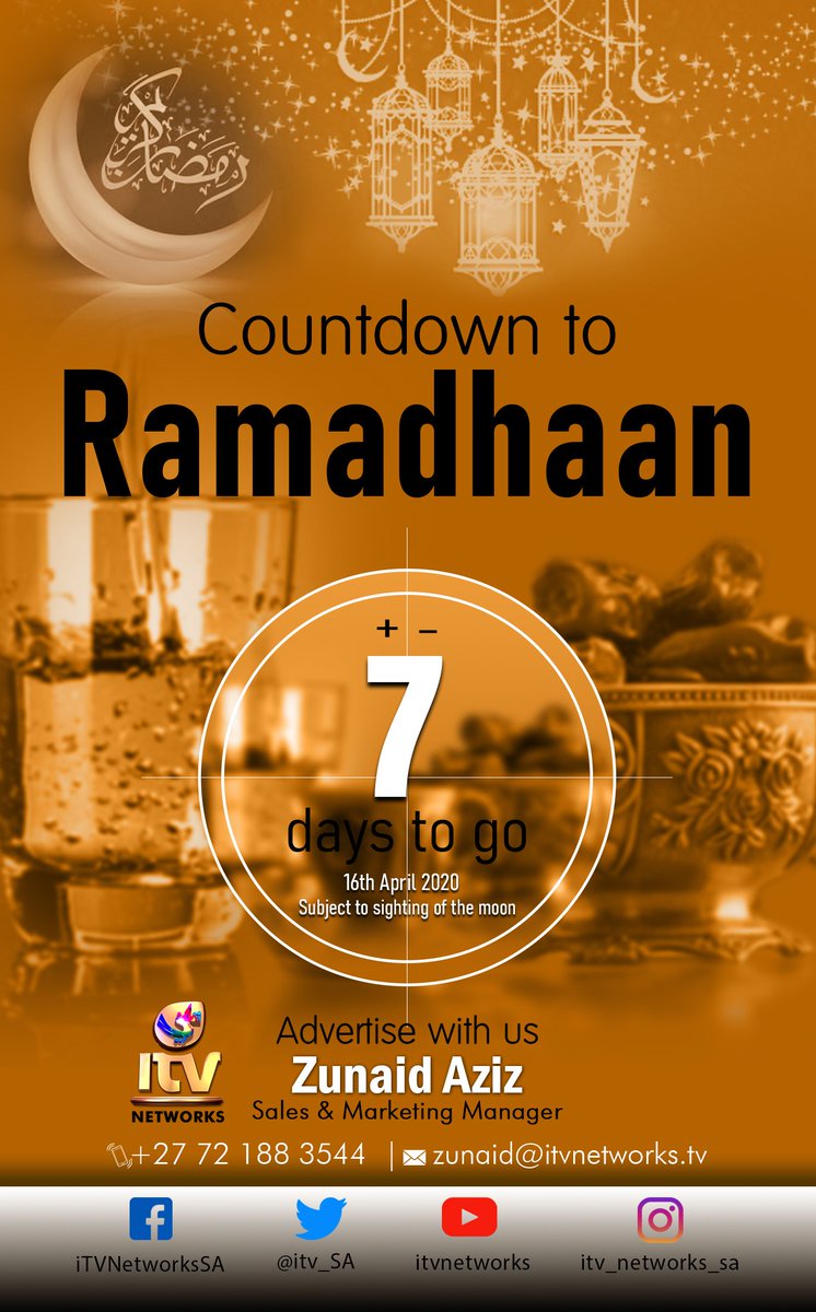 zunaid_aziz's tweet photo. May the Almighty make it easy for us all and allow us to experience the #holymonth❤️
@itv_sa #itv_salesandmarketing
#stayhome #staysafe #ramadhaan2020 #DStv347 #itvnetworks https://t.co/YMpkThjdQr
