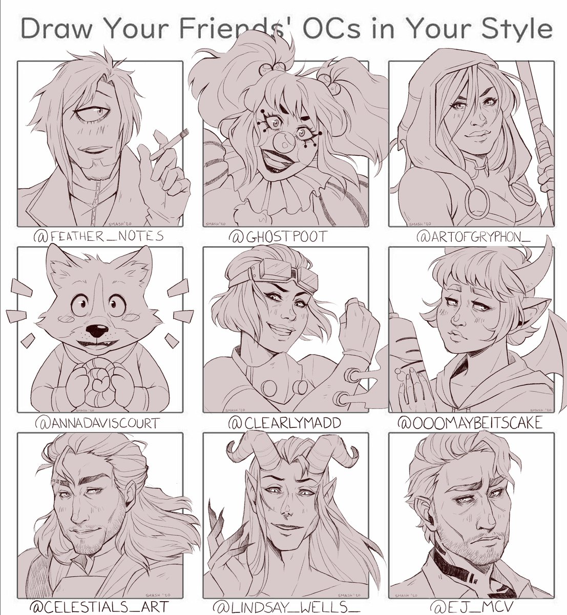 Finished those eight OC sketches! These were really fun, thanks guys!
@Feather_Notes
@ghostpoot
@ArtOfGryphon_
@AnnaDaviscourt
@clearlymadd
@OooMaybeitsCake
@celestials_art
@Lindsay_Wells_
@ej_mcv