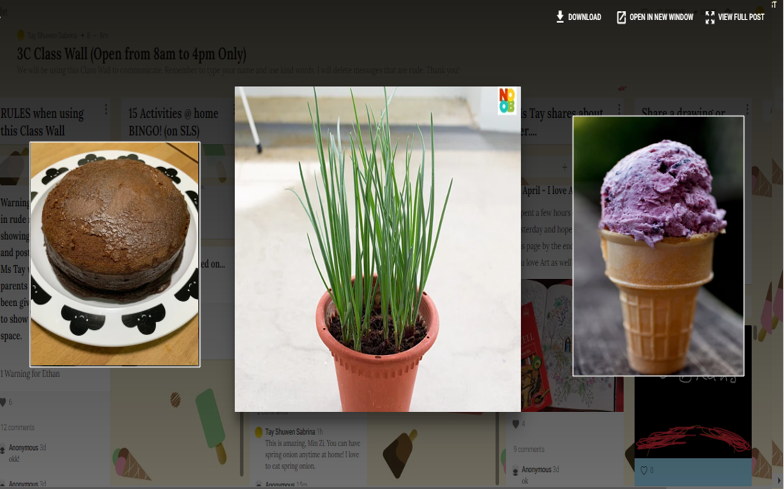 SabrinaTaysw's tweet photo. A few of my fav photos shared by the children on our class wall (padlet) this week. Look at the delicious milo cake, ice cream and one of them is also growing spring onion at home! Staying connected with them during this difficult period. #3cisawesome #padlet https://t.co/p7kQoLgVaF