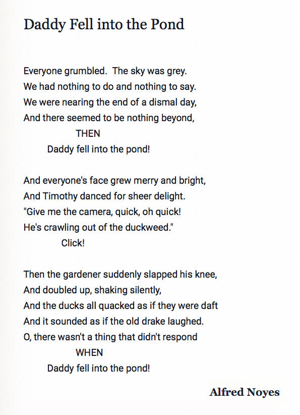 89 Daddy Fell Into The Pond by Alfred Noyes #PandemicPoems  https://soundcloud.com/user-115260978/89-daddy-fell-into-the-pond-by-alfred-noyes