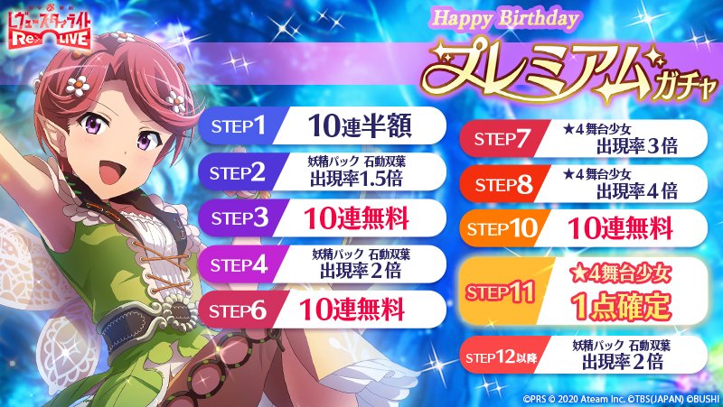 スタリラ 少女 歌劇 レヴュースタァライト Re Live 4 妖精パック 石動双葉 新登場 石動双葉 Happy Birthday プレミアムガチャ 開催 誕生日企画として石動双葉を演じる 生田輝 さんに舞台少女のテーマを提案いただきました スタリラでは