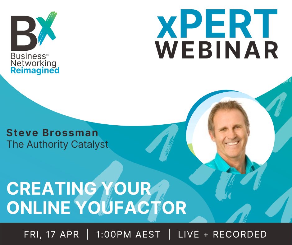 Join us for a Facebook Live on Fri, 17 Apr at 1:00 pm for an incredible xCite Presentation by Steve Brossman from The Authority Catalyst on Creating Your Online YOU Factor.

Join us here live on Fri, 17 Apr at 1:00 pm!
zoom.us/meeting/regist…