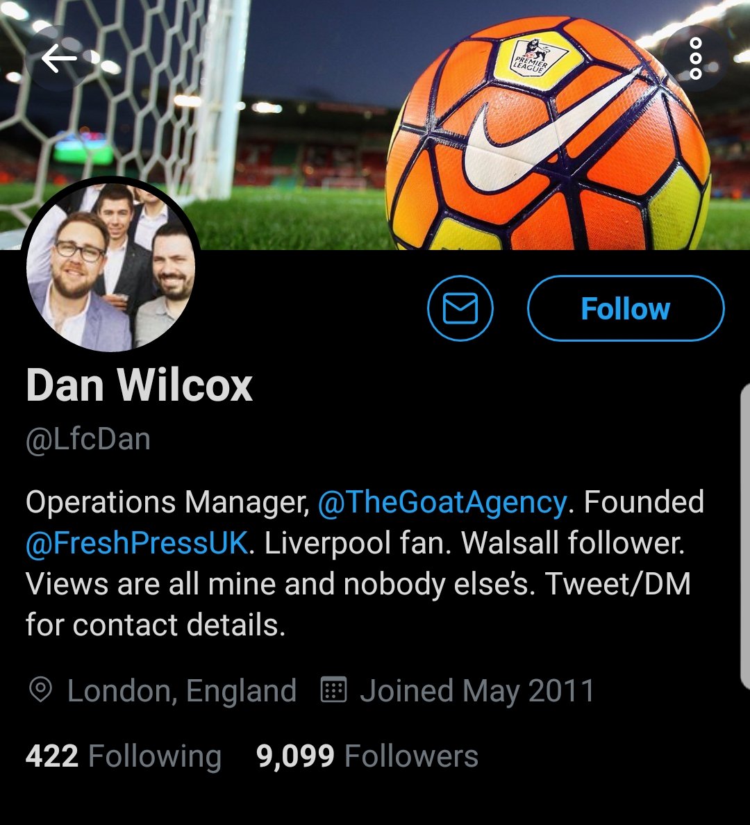 11.From the number of "Read" pages i have researched a familiar name continually comes up. @LfcDan, "Operations Manager  @TheGoatAgency and founder of  @FreshPressUK" and another  @LFC fan.But where is the link to the  @PFA?The  @Grid_Network page gives you the answer.