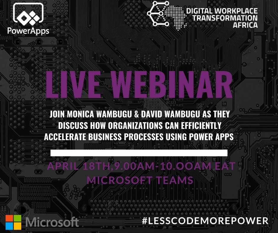 NairobiSPUG's tweet photo. Experience the power of Microsoft #PowerApps  and learn how easily you can get one step closer to the paperless office.Dont wait any longer ! Register now  https://t.co/Na2iSB3ke0  #LessCodeMorePower https://t.co/0pCXGyYtrW