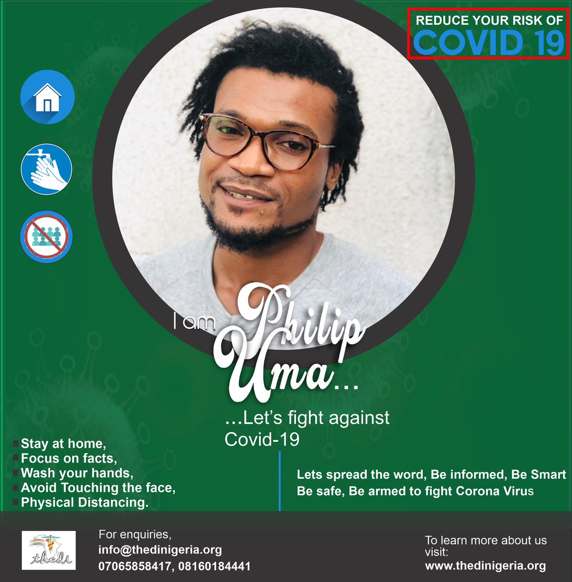 thediNigeria's tweet photo. With the continuous increase in numbers, it is important that we all join hands to Fight/Defeat the COVID-19.
#StayIndoors #MaintainPhysicalDistancing
#WashYourHands
#SanitizeYourHands #AvoidTouchingYourFace
#ENDCOVID-19
#THEDI https://t.co/GluxWKbZm6