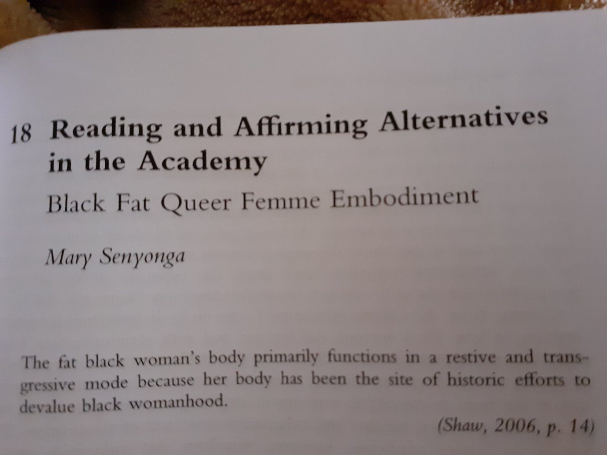 "Bodies that are disciplined & legible as white, thin, cisgender, heterosexual, able, & other privileged positionalities are set as the standard by which we are all judged & afforded agency" (p. 220) #intersectionality  #socialjustice  #weightstigma  https://www.routledge.com/Thickening-Fat-Fat-Bodies-Intersectionality-and-Social-Justice/Friedman-Rice-Rinaldi/p/book/9781138580039