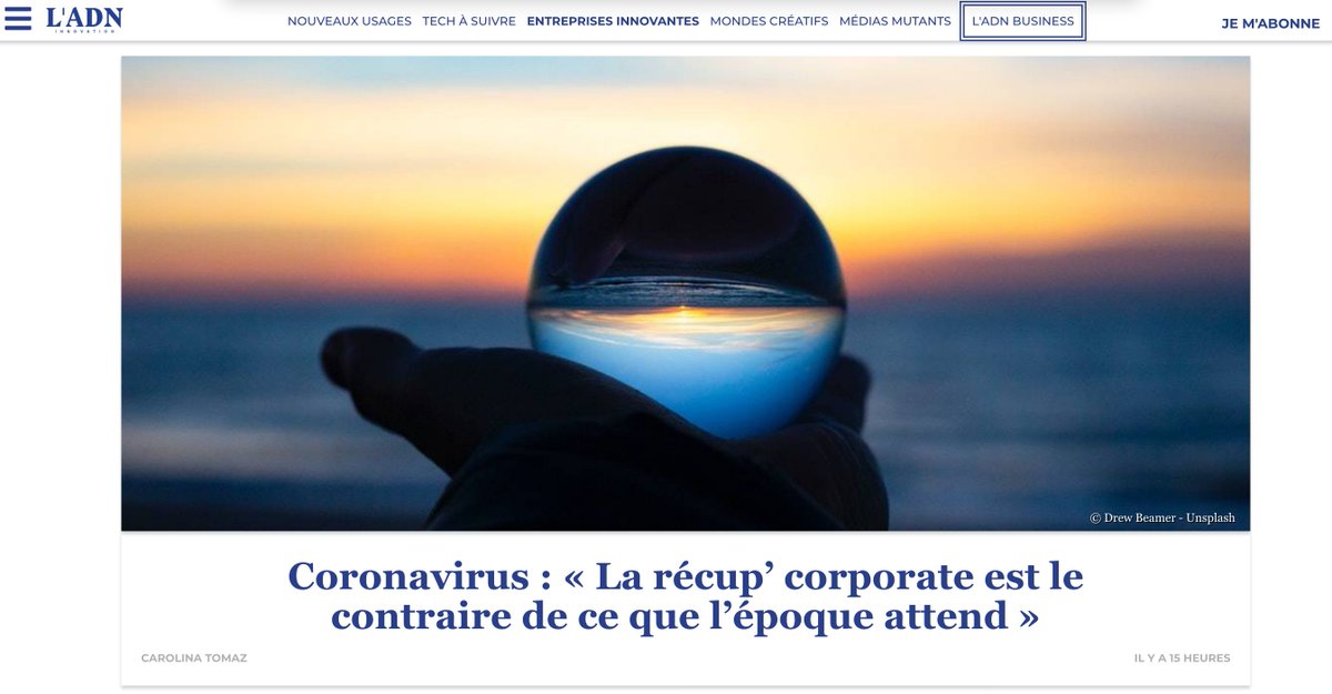 "J'AGIS DONC JE SUIS: Pourquoi les entreprises et les marques doivent passer de la Raison d'Être à la Raison de Faire". bit.ly/3aaKnhq. J'ai répondu aux questions de Carolina Tomaz pour <a href="/LADN_EU/">L'ADN 🧬</a> en m'appuyant sur les analyses de <a href="/LiveBossesfr/">LiveBosses France</a>