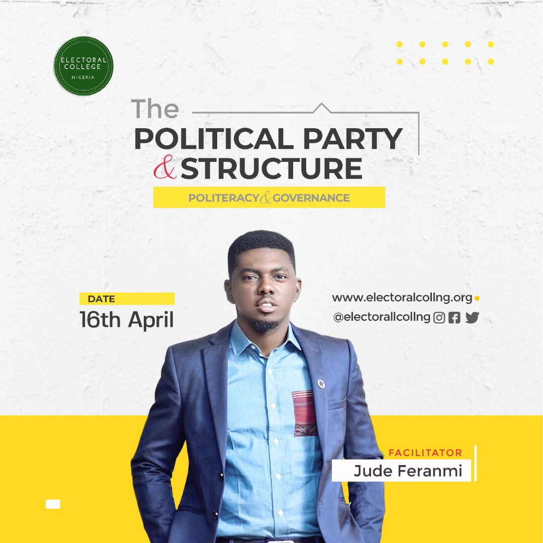 iamkunlelawal's tweet photo. Today on the @electoralcollng: Politeracy and Governance course online, we have the pleasure of @thisisjfk taking the topic “Political Structure” 

#Politeracy #Governance #ElectoralCollege #ElectoralCollNG #ElectoralCollegeNG #TELAF #TELAFNG #PoliticalStructure https://t.co/TRXcVhU0ZY