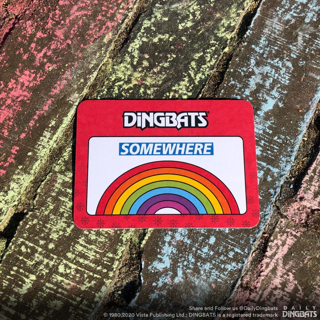 Here's the first of our new "Daily DINGBATS"! We're starting off with one featured in 1988's ”Junior DINGBATS!” board game, albeit with a new twist and a new significance.

Share with your friends to see if they can help. Check back later for the answer to see if you got it!