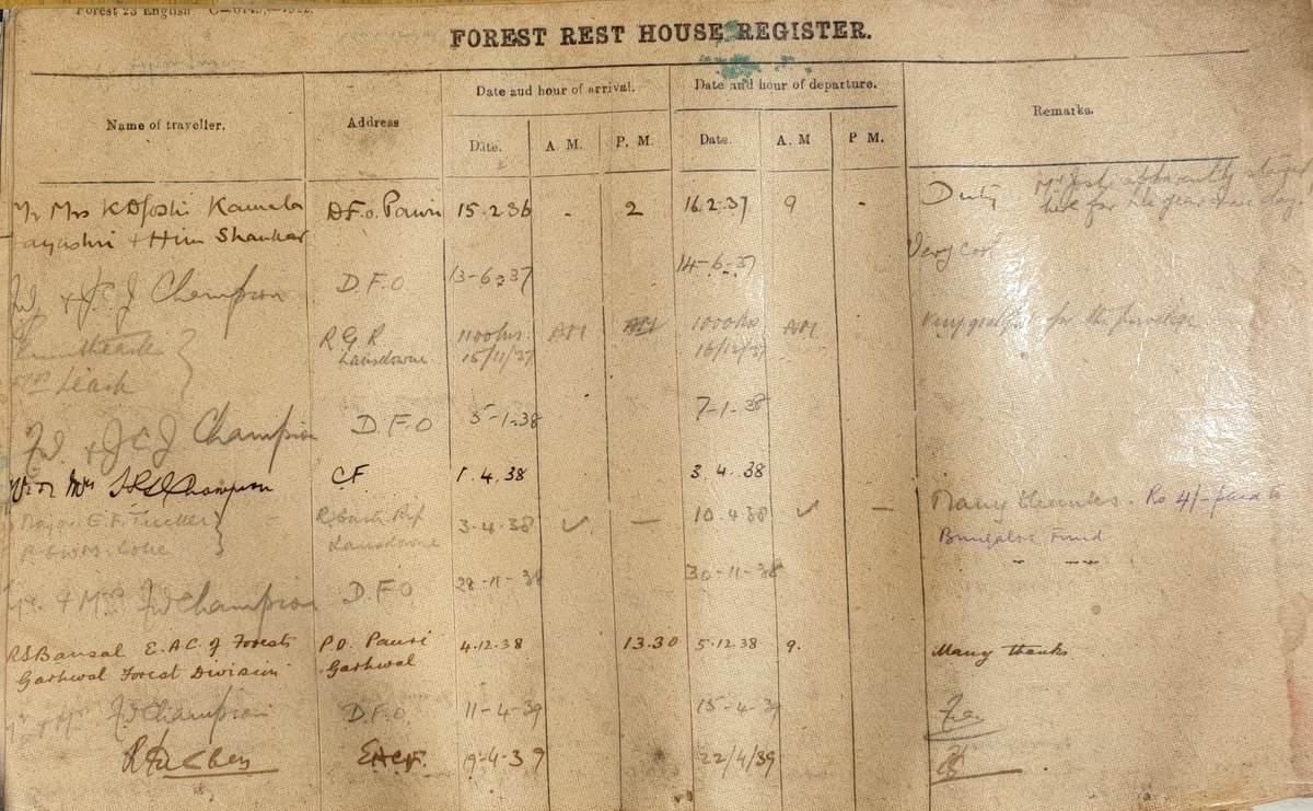 In these old forest registers every bungalow occupant once left behind a bit of himself, in ink.(In this pic you can see entries made by the Champion brothers - the much more widely known F.W. Champion, then DFO, and his elder brother, Sir HG Champion, then CF & FW's superior)