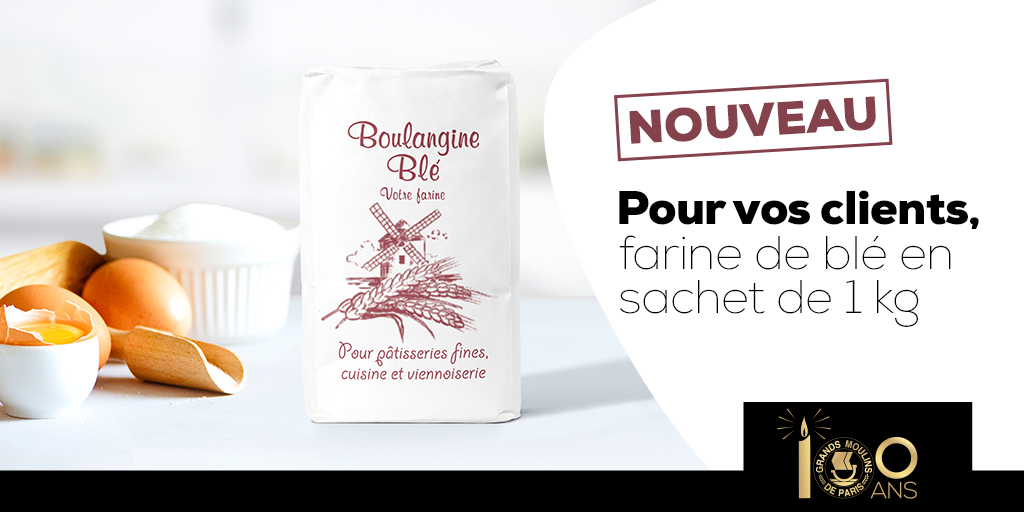 GdsMoulinsParis's tweet photo. Les #boulangeries sont, plus que jamais, des lieux de vie essentiels à tous les français. Pour répondre à la demande des consommateurs à la recherche de #farine, nous proposons à nos clients la commercialisation d'une farine tous usages en sachets de 1kg ➡️https://t.co/H9ncFIIaEf https://t.co/X7ri1PBvve