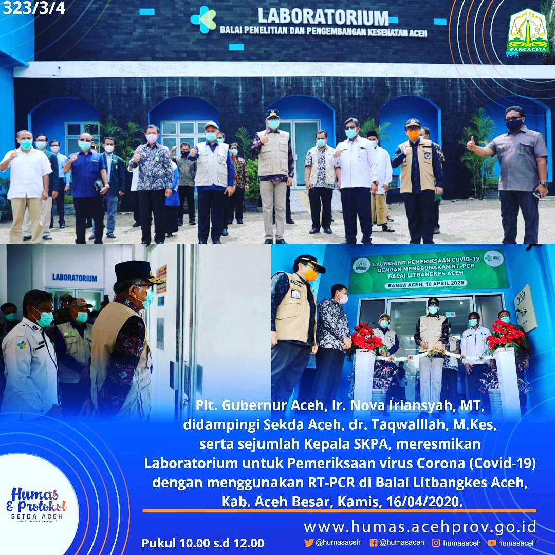 dlhk_aceh's tweet photo. Peresmian Laboratorium untuk Pemeriksaan Virus Corona (COVID-19) dengan menggunakan RT-PCR oleh Plt. Gubernur Aceh Ir. Nova Iriansyah, MT di Balai Litbangkes Aceh, Aceh Besar pada Kamis (16/04/2020)
β’
β’
#cegahcovid19
#acehsehat
#acehhebat
β’
β’
@humasaceh https://t.co/WuNtHbeYfR