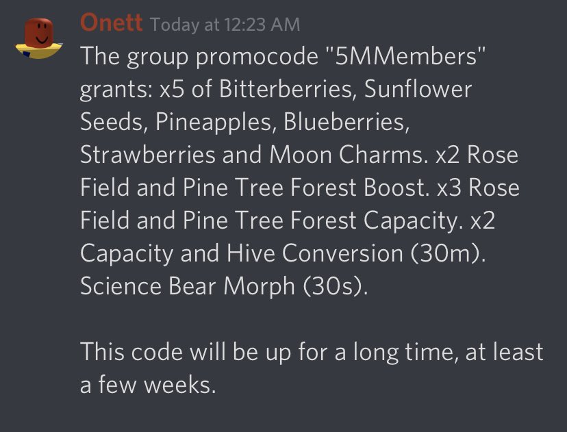 Bee Swarm Leaks On Twitter New Promocode For Bee Swarm Simulator Roblox Group Members - roblox onett group