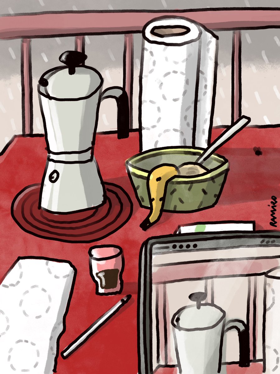 XaviRamiro_Eng's tweet photo. Thirty-fourth day of #confining. Breakfast time. The still life of every day. #sketch #illustration #istayathome #COVID19 https://t.co/zMgEQdFy1l