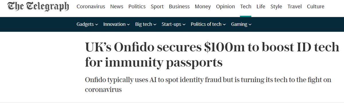 1. Bill Gates influence on  #Covid19 "crisis" shld not be underestimated as mandatory Biometric ID is a "thing" under "humanitarian" pretext. "Proving who u r is a fundamental human right" ID2020. "UK’s Onfido secures $100m 2 boost ID tech 4 immunity passports" partner Microsoft.