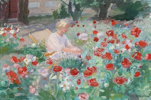 Anna Amiet in the Garden by Cuno Amiet (1929)