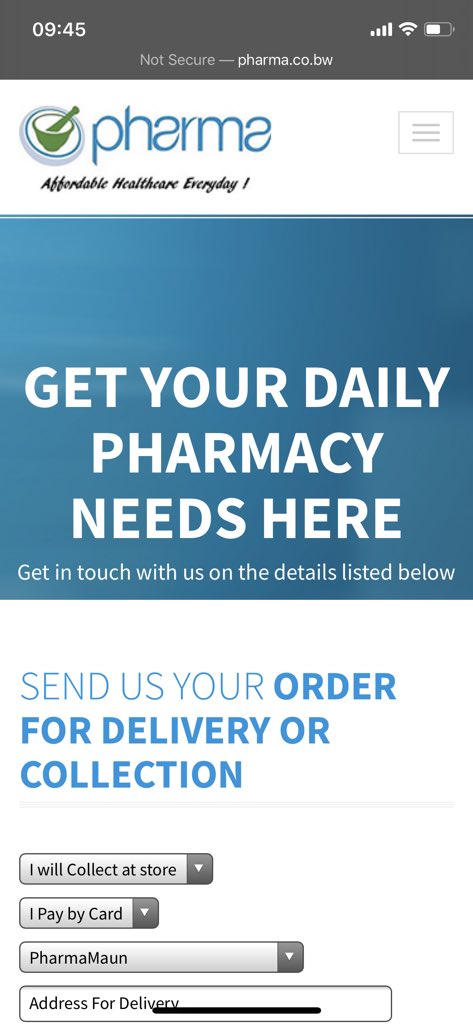 For meds and prescriptions and to help you stay at home the Pharma group of pharmacies offer a delivery service to Gaborone, maun, Francistown , kasane. Visit their website to order online , they deliver same day and have cash, eft and card payments http://www.pharma.co.bw 