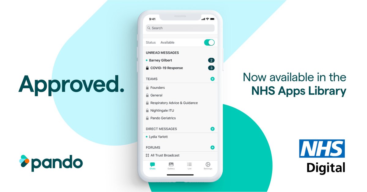 hello_pando's tweet photo. Some amazing news to share: Pando is now officially approved by @NHSDigital &amp; listed in the NHS Apps Library - assessed as clinically safe &amp; secure to use! 👏
Join the largest &amp; most widely used clinical messaging system in the NHS with #nhsapproval! 🔐
https://t.co/l4zZGoLbGT https://t.co/U0uaeW4QpC