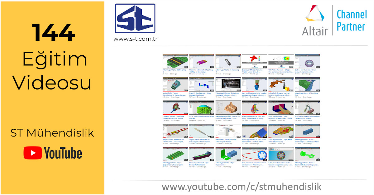 ST_Muhendislik's tweet image. 144 adet eğitim ve ipucu videosu YouTube kanalımızda sizleri bekliyor. Abone olmayı unutmayın ! youtube.com/c/stmuhendislik  #Altair #HyperMesh #OptiStruct #RADIOSS #HyperWorks #Inspire