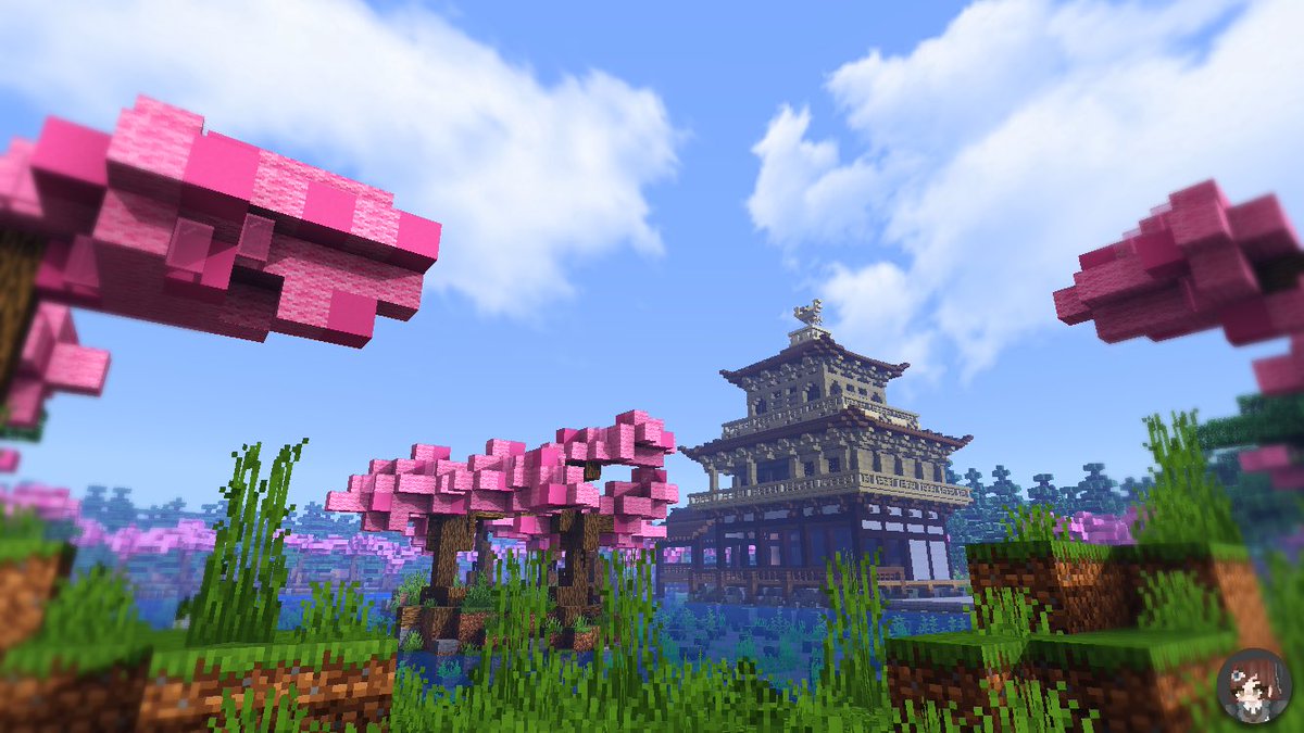 猫のみんと 作品名 零れ桜と金閣寺 Pe バニラ 作成人数 1人 初めて和風建築をしました 花見に行けない時期だからこそ桜にしたのは良かったと思います 感想書いてくれると喜びます ドズクラ建築コンテスト マイクラ Minecraft バニラ