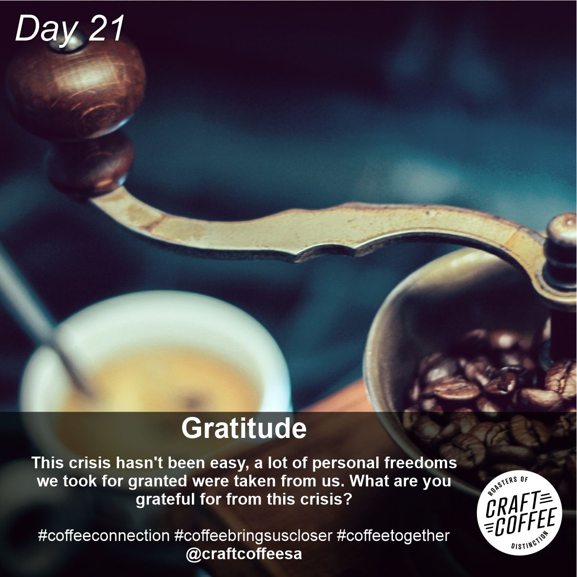 Day 21 - Gratitude

This crisis hasn't been easy, a lot of personal freedoms we took for granted were taken from us. What are you grateful for from this crisis?

#coffeeconnection #coffeebringsuscloser #coffeetogether <a href="/craftcoffeesa/">Craft Coffee</a>