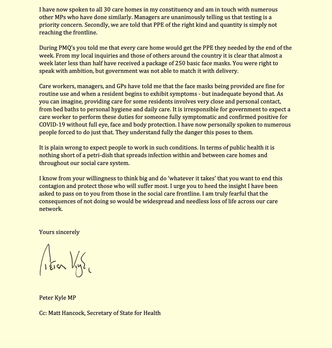 I wrote to  @BorisJohnson and  @MattHancock weeks ago telling them this: “our system of social care, dependent as it is on agency staff, is responsible for spreading contagion”