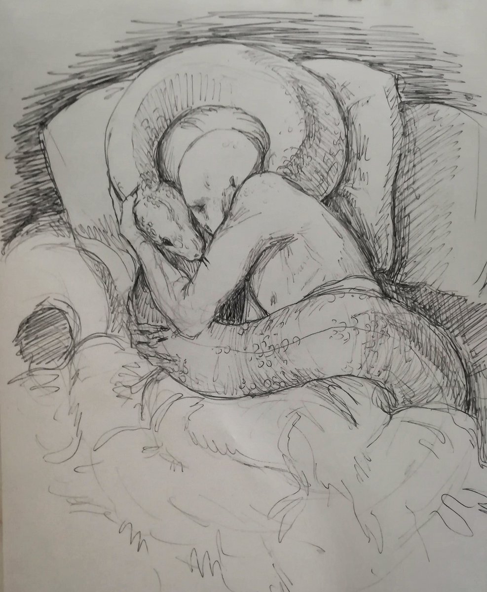 LordSultry's tweet photo. Sleepy. Nagini's being a blanket. A warmth stealing one, but a nice blanket nonetheless #HarryPotter #art https://t.co/GPcIHnczCx