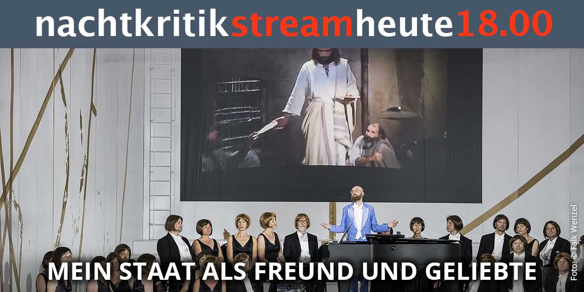 nachtkritik's tweet photo. Was ist der Bewegungsmotor der Geschichte, was der Kitt einer Gemeinschaft und was macht der Chor im Zentrum einer Oper? Antworten gibt es heute ab 18 Uhr im #nachtkritikstream mit Johannes Kreidlers "Mein Staat als Freund und Geliebte" von der @OperHalle. https://t.co/sEKfdRbjRS