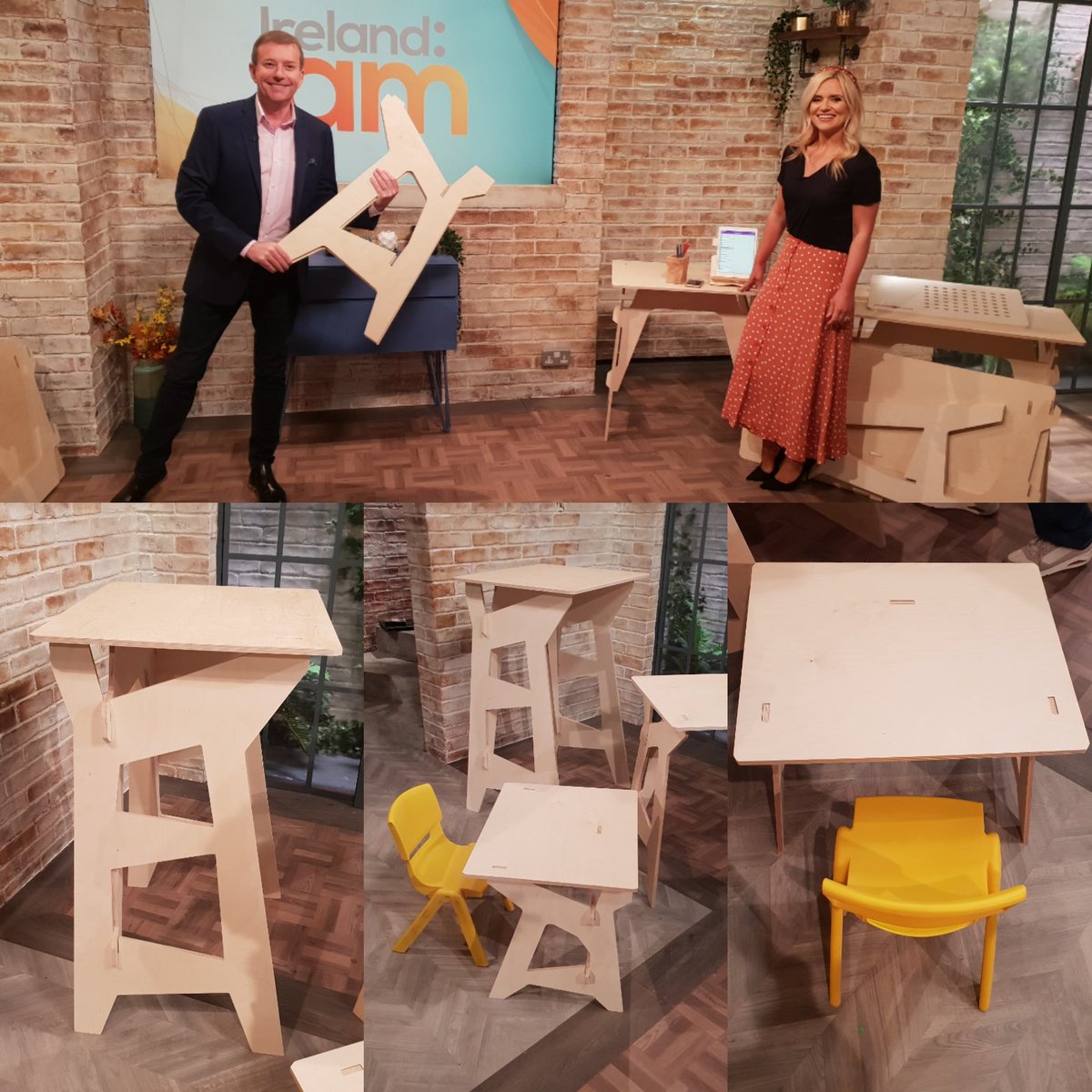 IrelandAMVMTV's tweet photo. We're challenging Alan and Karen to assemble these tables in under 30 seconds....thanks to the guys from @PropMeUpDublin for providing the tables #PropMeUp #Irlam https://t.co/Q9qCxI3hVi