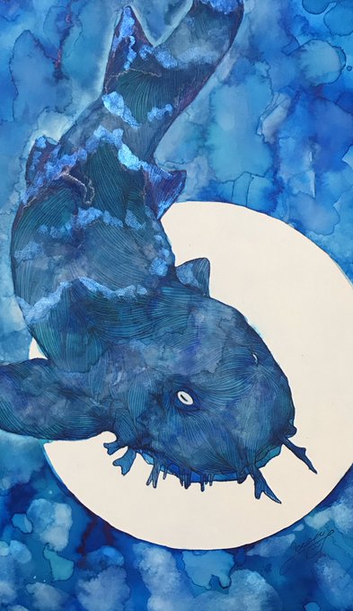 水棲生物をモチーフに作品を製作している画家です。 海の生き物が